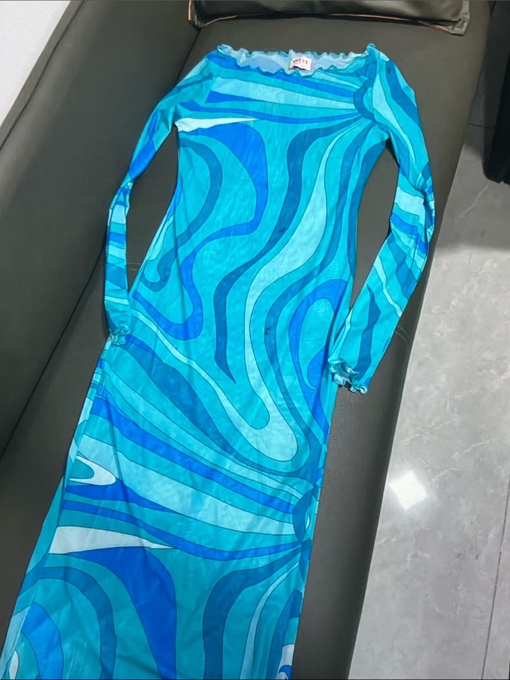 Emilio Pucci Blue-Turquoise Long Sleeve Maxi Dress